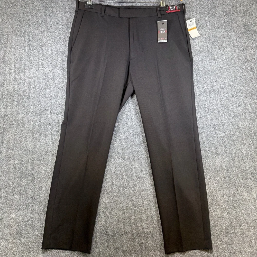 Van Heusen Flex Straight Fit Dress Pants Mens 33x30 Black Expandable Waist  NWT